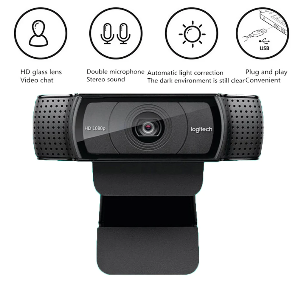 Logitech C920e hd Webcam Video Chat Recording Usb Camera HD Smart 1080p Web for Computer C920 upgrade version | Компьютеры и офис