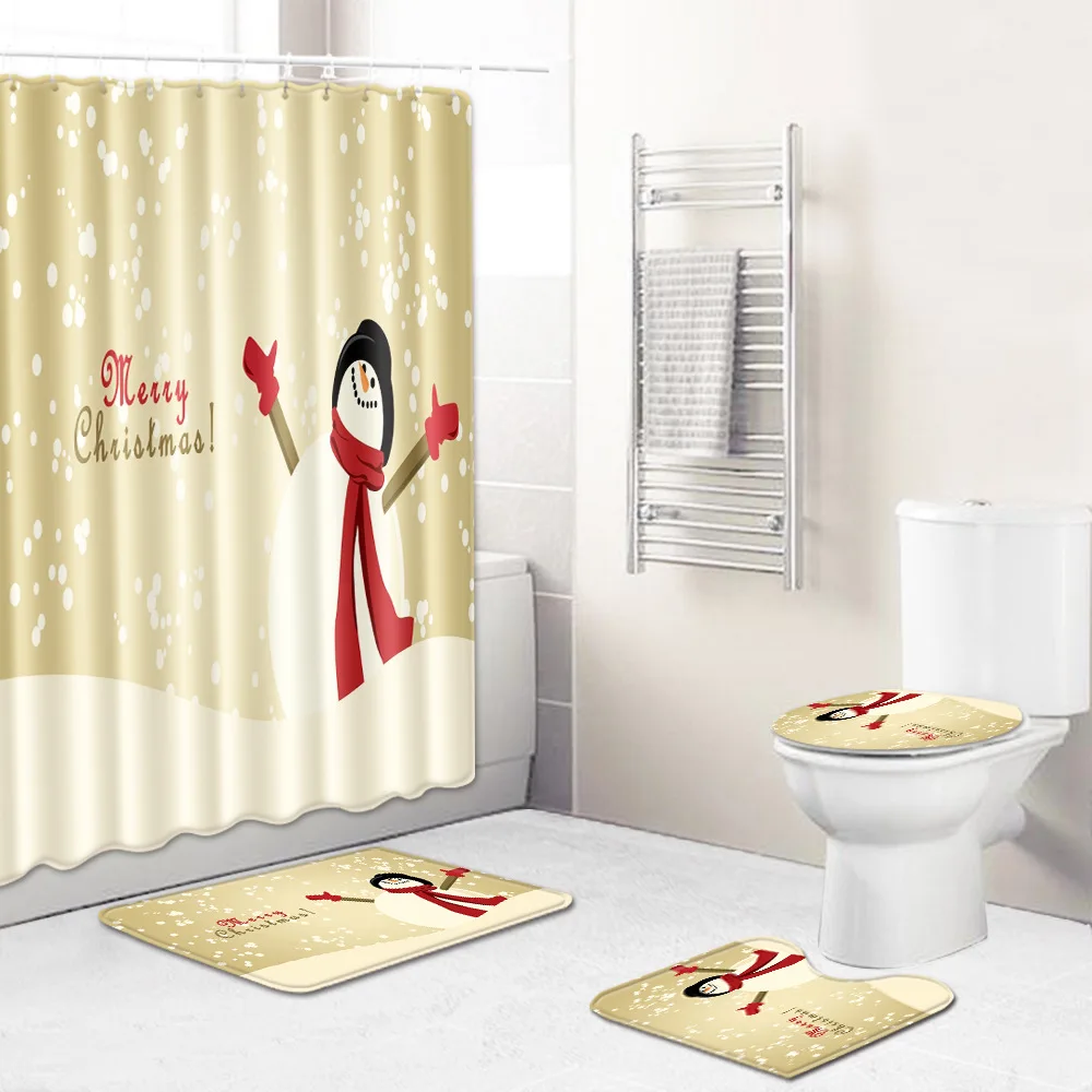 Zeegle Рождество шторы для ванной или душа стирающийся коврик набор абсорбирующий