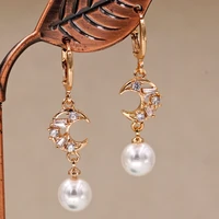 fashion drop pearl earrings for womens earrings gold filled white zircon dangle earrings wedding jewelry accessorie gift