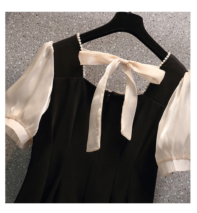 

New Plus Size 5XL Women Dress 2021 Summer Dress Patchwork Chiffon Square Collar Female Robe Bow Office Work Vestidos Dress