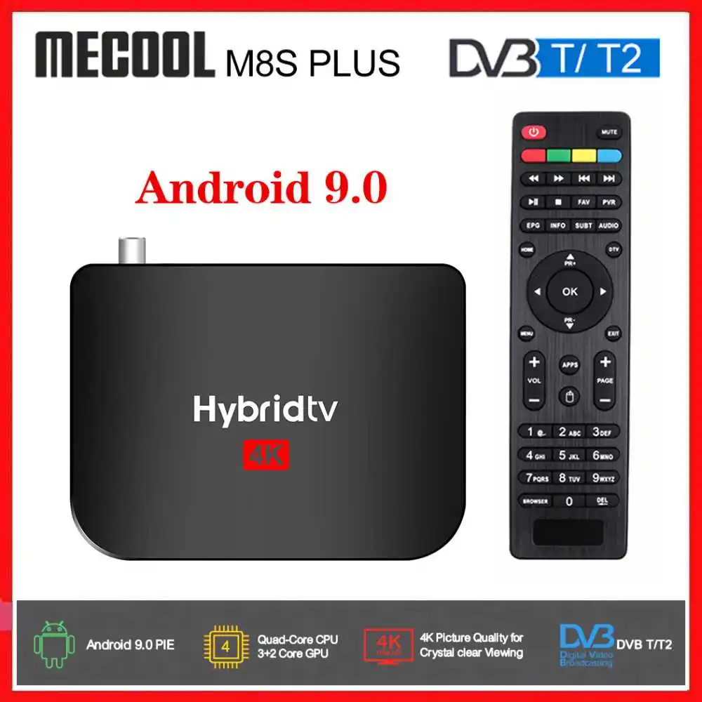 Mecool M8S плюс T2 Гибридный ТВ приставка Android 9 0 DVB спутниковый receivr Amlogic S905X2 Quad Core 2 Гб
