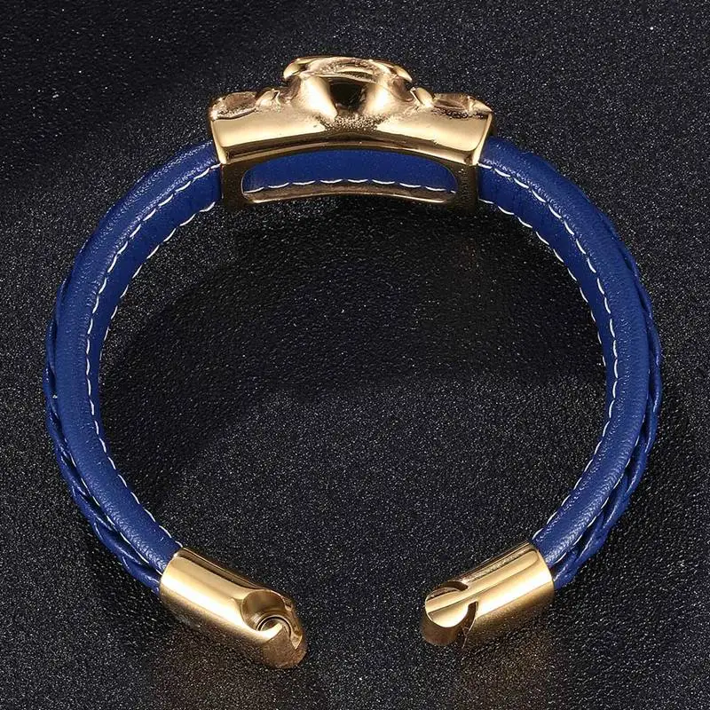 Новый классический синий кожаный мужской браслет в форме Совы Золотая