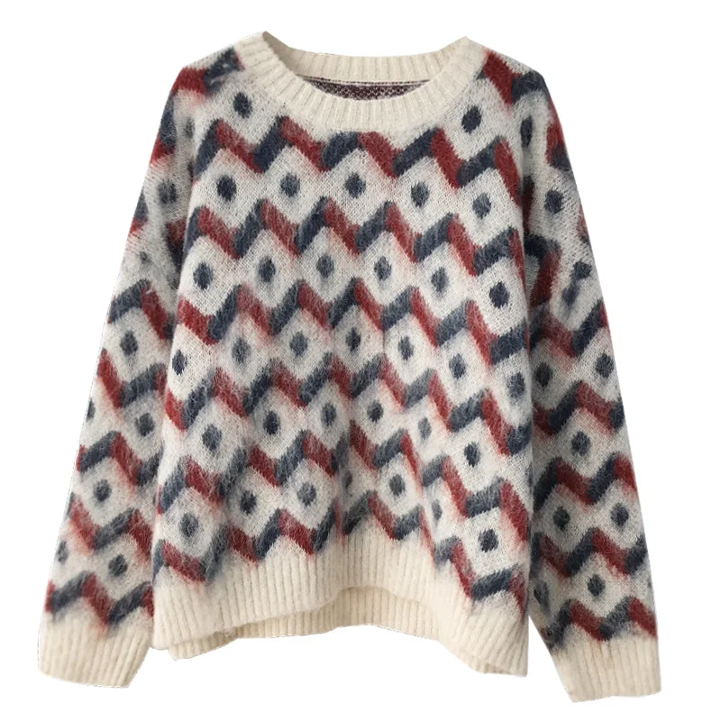 

Control to film qiu dong the diamond lattice sea horse brush gradient sweater loose women sweater coat