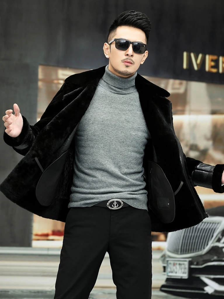 

JCHB 2021 Natural Fur Coat Men Sheep Shearling Autumn Winter Leather Jacket Motorcycle Mens Jackets Plus Size 5xl Hommes Veste P