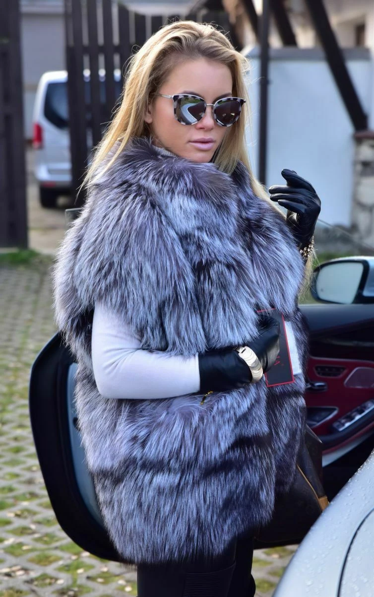 Жилет из настоящего натурального серебристого песца FURSARCAR Luxury с воротником для женщин на осень и зиму, теплая верхняя одежда для женщин.