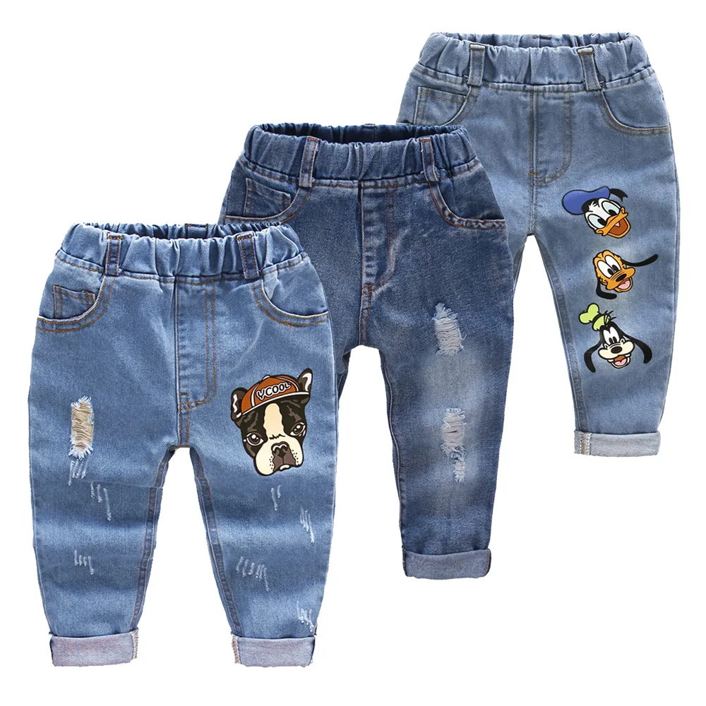 Новинка 2020 детская одежда детские джинсы модные с мультяшным рисунком штаны для
