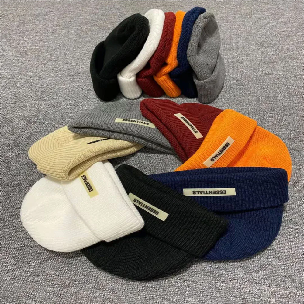 

Essentials Black Beanie Hat Women Beanies For Ladies Skullcap Knitted Thick hat Knitted Hats for Women Winter Men's Hats