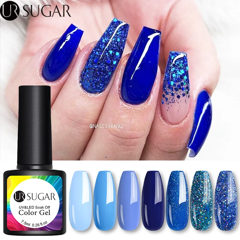 UR SUGAR Блестящий Гель лак для ногтей серии Blue 7 5 мл блестящий лазерный УФ