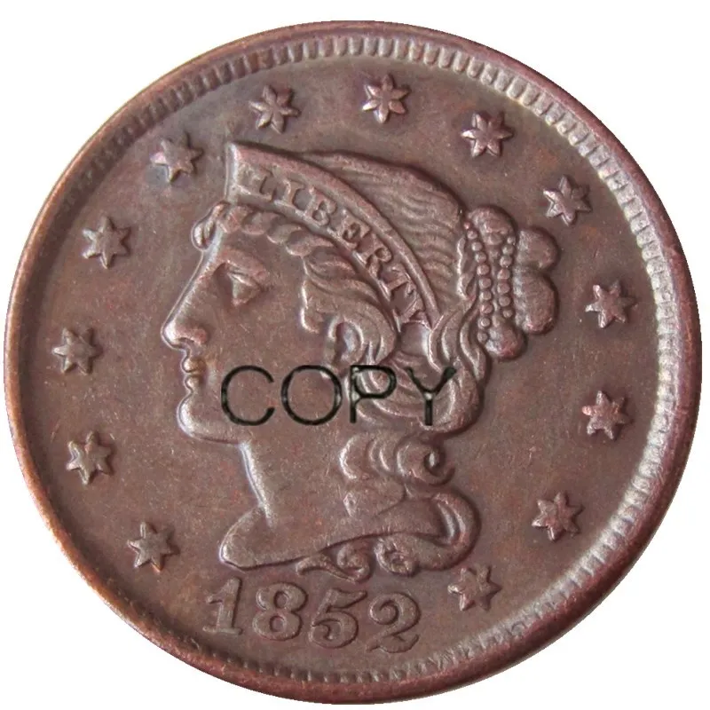 1852 плетеные волосы большие/один цент 100% Медные копии монет | Дом и сад