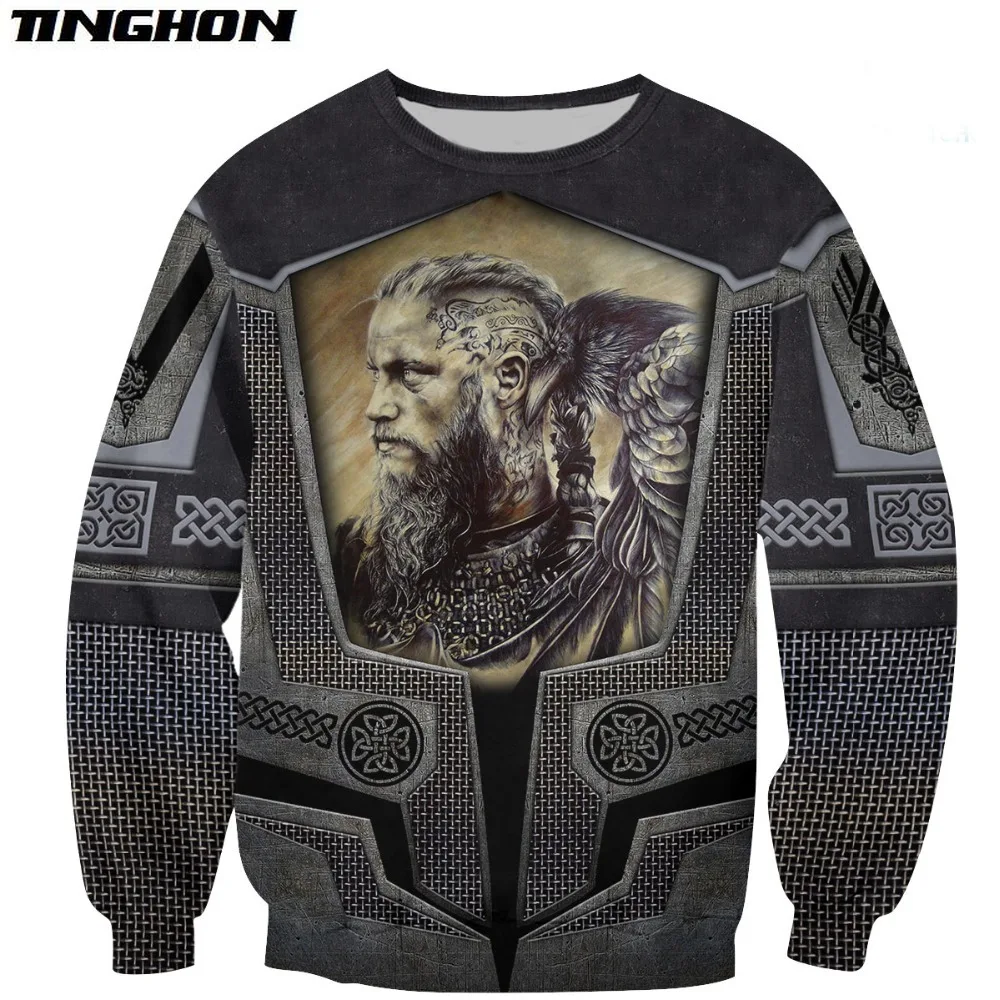 XS-7XL Модные мужские толстовки с капюшоном в стиле викингов и богов 3D рисунком