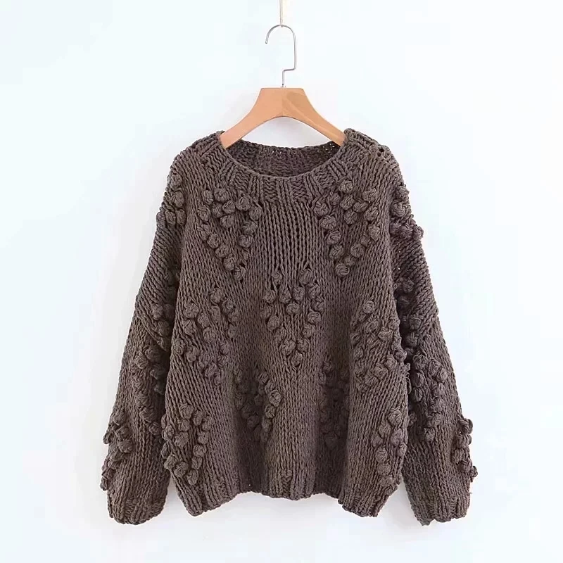 Withered sweaters women fashion blogger vintage hand knitted o-neck oversize love Jacquard weave thick pullovers sweaters women