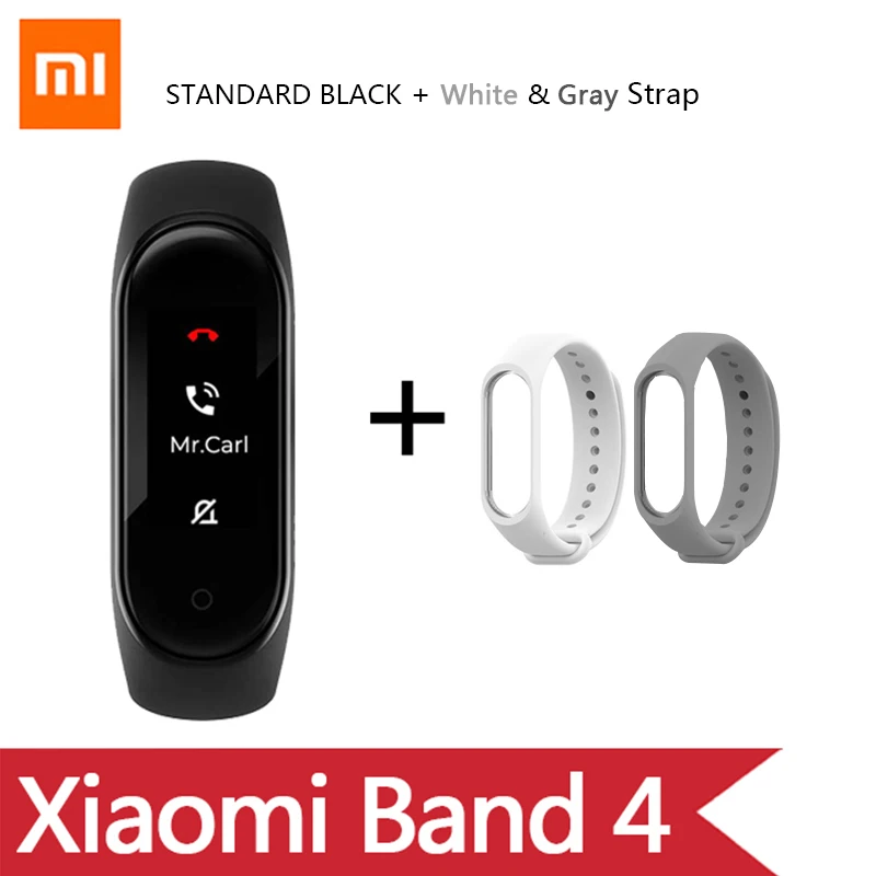 Add White Grey Strap Умный Браслет OriginalXiao mi Band 4 на английском, испанском и русском языках, 3 цвета, AMOLED экран, mi band 4, Smartband, fitness Traker - Цвет: Add White Grey Strap