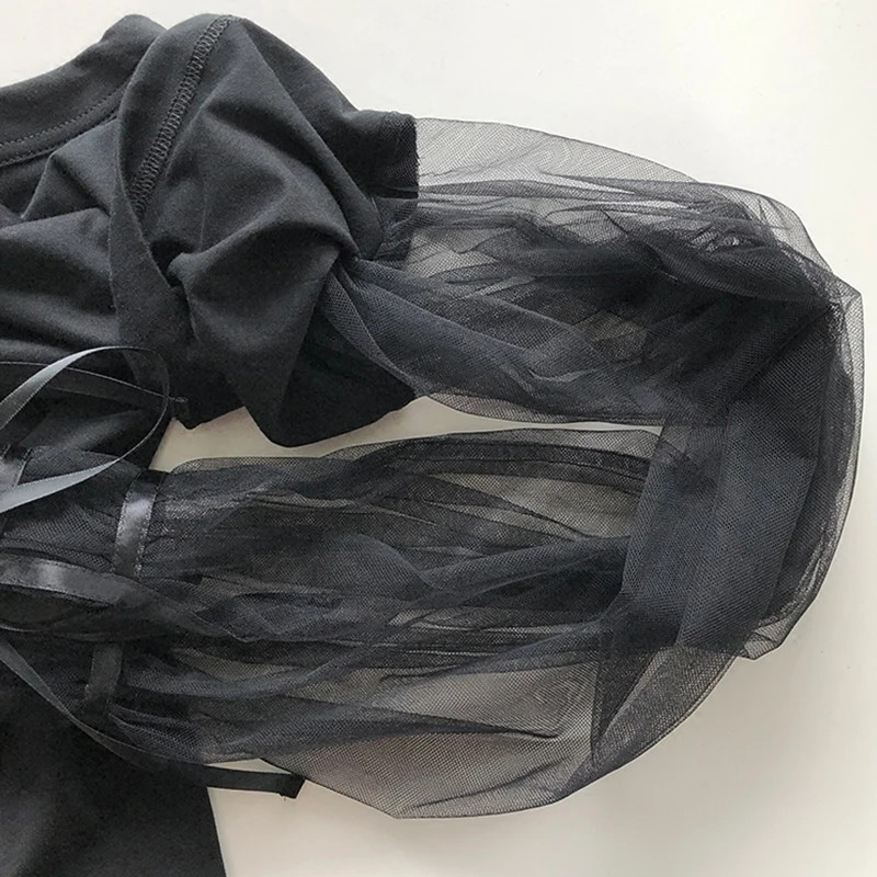 Женская футболка CHICEVER Сетчатая с длинным рукавом и круглым вырезом 2020 | одежда