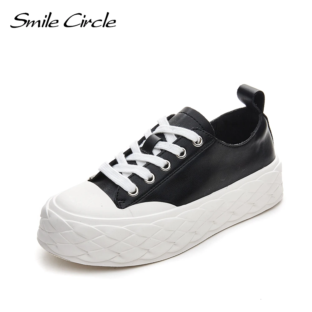 

Женские кроссовки на плоской платформе Smile Circle, летние белые повседневные туфли с круглым носком