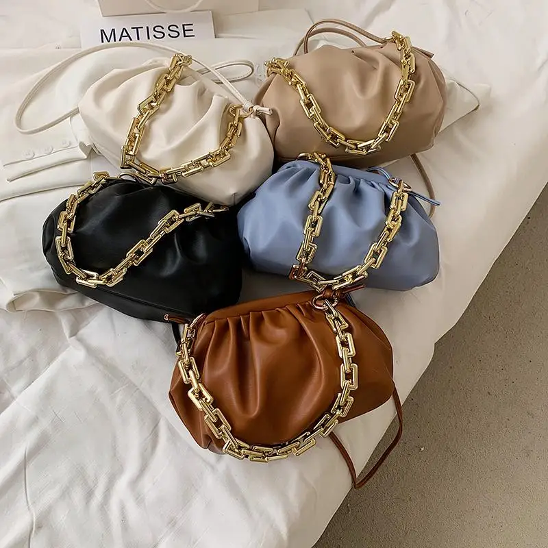 

Branded Designer Clutch Dumpling Bag Women 2021 Thick Chain Shoulder Bag Crossbody Soft PU Leather Handbags Purse Casual Tote