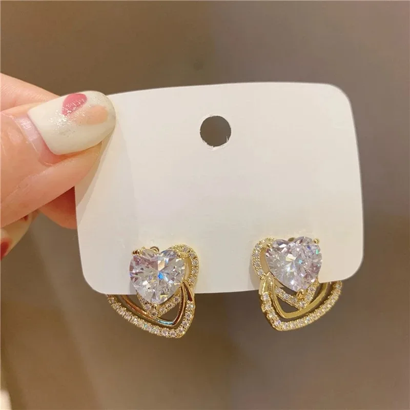 

2021 New Korean Fashion Exquisite Simple Zircon Inlaid Stud Earrings Temperament Luxury Sweet Earrings Elegant Women Jewelry