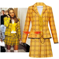 anime clueless culturenik cosplay costume outfits for adult women girl yellow plaid suit jacket shirt skirt halloween carnival