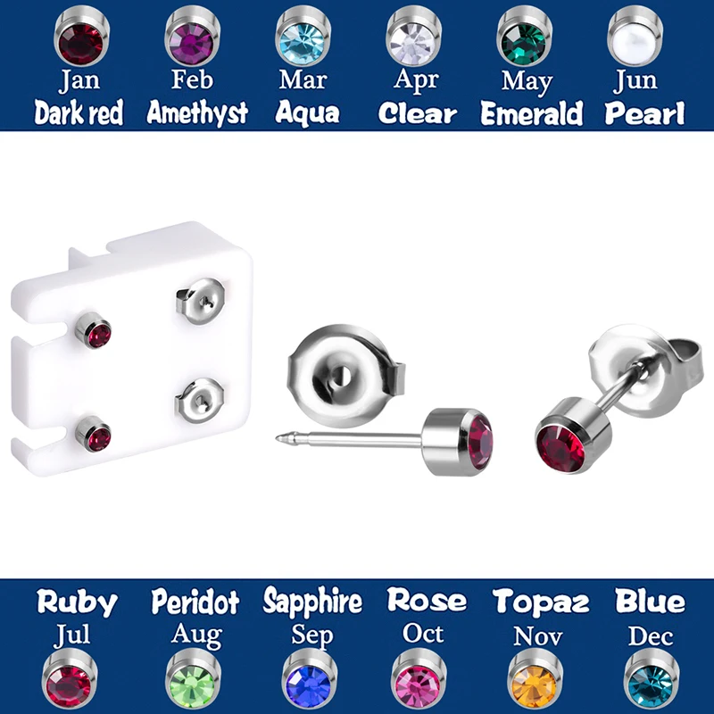 

2pc Sterile Ear Stud Earrings Piercing for Women Helix Tragus Cartilage Studs CZ Gem Birthstone Professional Earring Gun Jewelry
