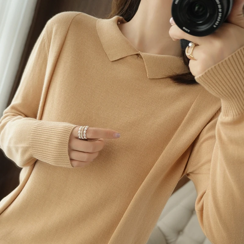 Sweater women's 100% cotton knit sweater plus size blouse casual oversize doll collar 2021 spring and autumn new