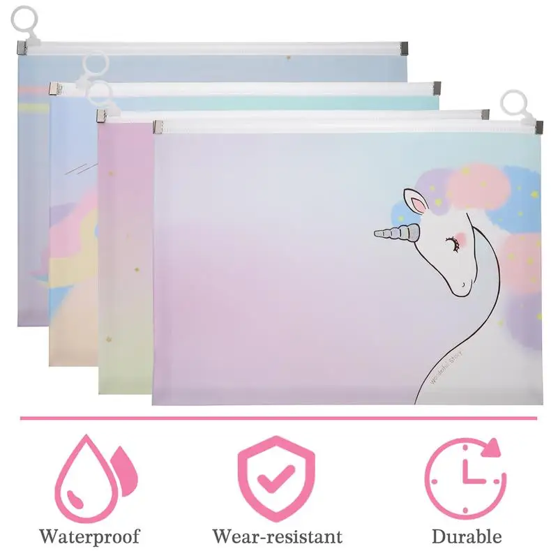 

4pcs Lovely Unicorn Pattern Multi-function Practical Document Organizers File Bags Document Holders