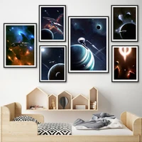 spaceship satellite ufo space sun planet wall art canvas painting nordic posters and prints wall pictures for living room decor
