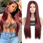 Парик Харизма для чернокожих женщин, синтетический на шнуровке спереди, длиной 26 дюймов, с прямыми волосами средней части, бордовый, для косплея