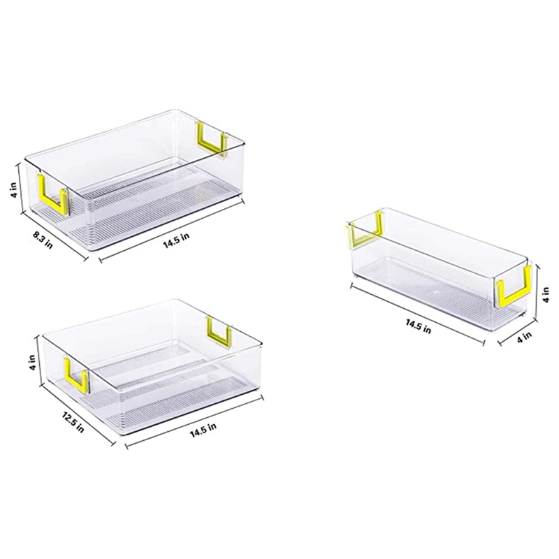 

3Pcs Refrigerator Organizers Bins Plastic Fridge Food Storage Pantry Container with Handle for Cabinet Freezers-Clear