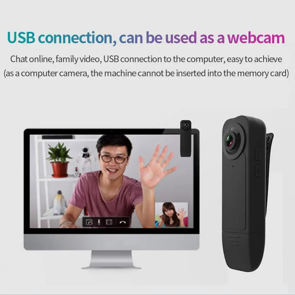 

A18 HD Webcam 1080P/30FPS Mini Wearable Computer Camera 1000Ma Continuous Video Recording Webcam Built-In Headset Transcription