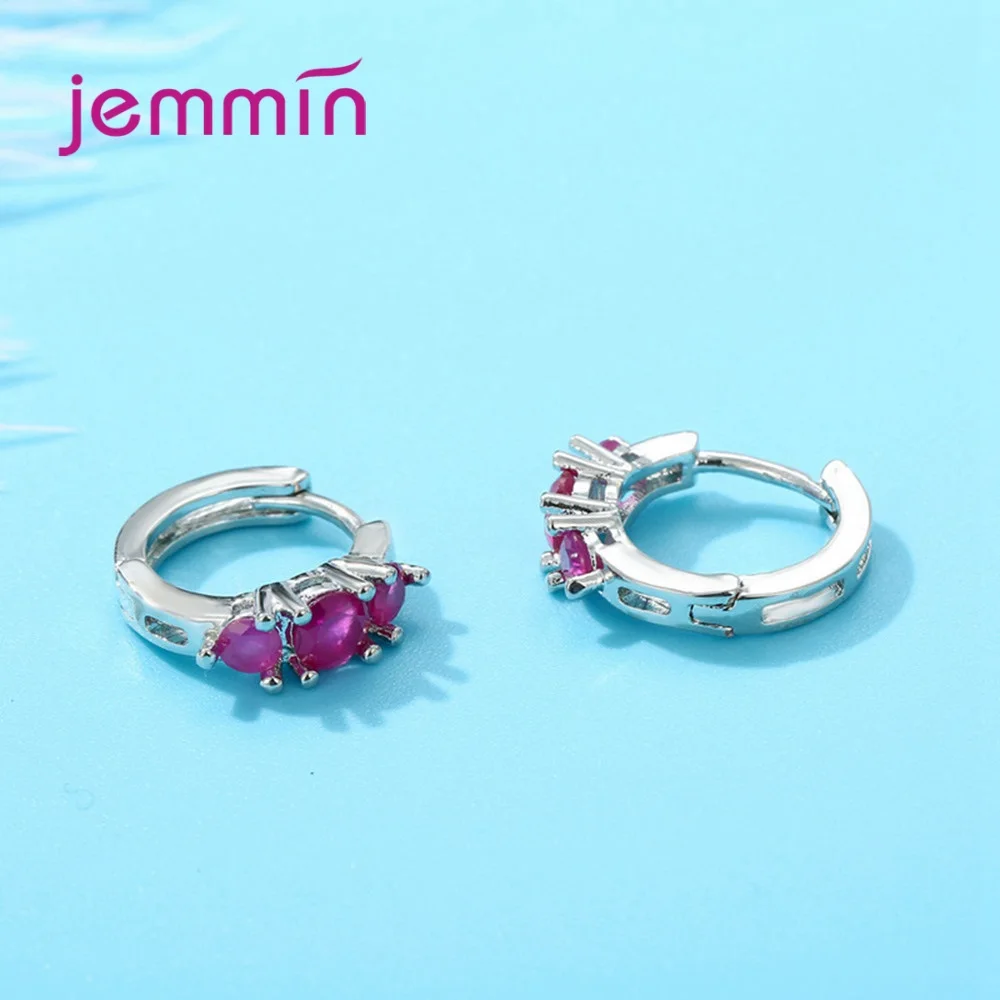 

Women Wedding Earrings Duluxe S925 Sterling Silver Earrings Rose Red Round Cubic Zirconia Simple Style Fashion Jewelry