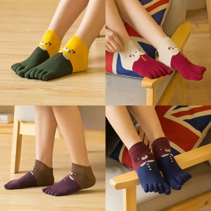 Лидер продаж 1 пара Мягкие Носки с рисунком кота для женщин и девочек пять пальцы