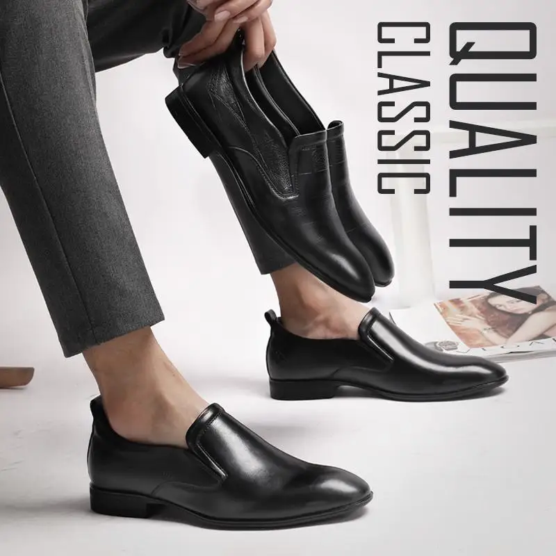 

New British Men's Slip On genuine Leather Pointed Toe Men Dress Business Wedding Oxfords Formal Shoes For Male big size 50