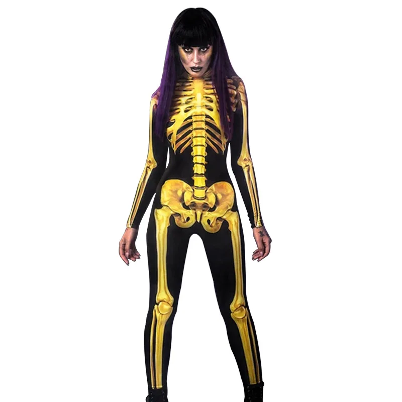 

Skeleton Sexy Cosplay Halloween Costume For Women Zentai Bodysuit Suit Jumpsuits