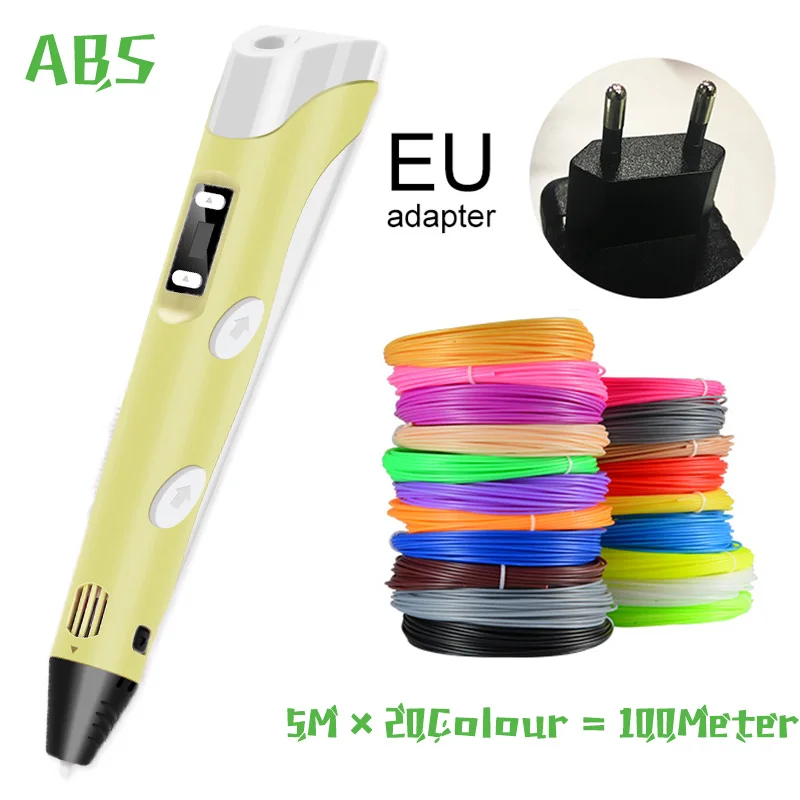 5m20color ABS EU 3D Ручка, три D принтера, ручка для рисования с пластиком, 100 м, PLA/ABS нити, для творчества, подарок на день рождения, Оригинальные рождественские подарки - Цвет: 5m20color ABS EU