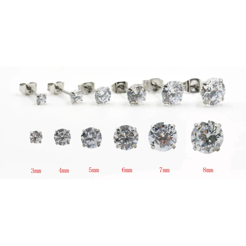 

1 Pairs Stainless Steel Round Clear CZ GEM Ear Studs Earrings Simple butterfly earplugs Fashion Silver Small Earring for Women