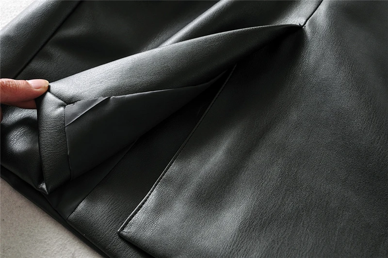 

elegant PU Faux Leather blazer femme women ZA blazer vintage single button office blazer coat casual office work suit women 2021
