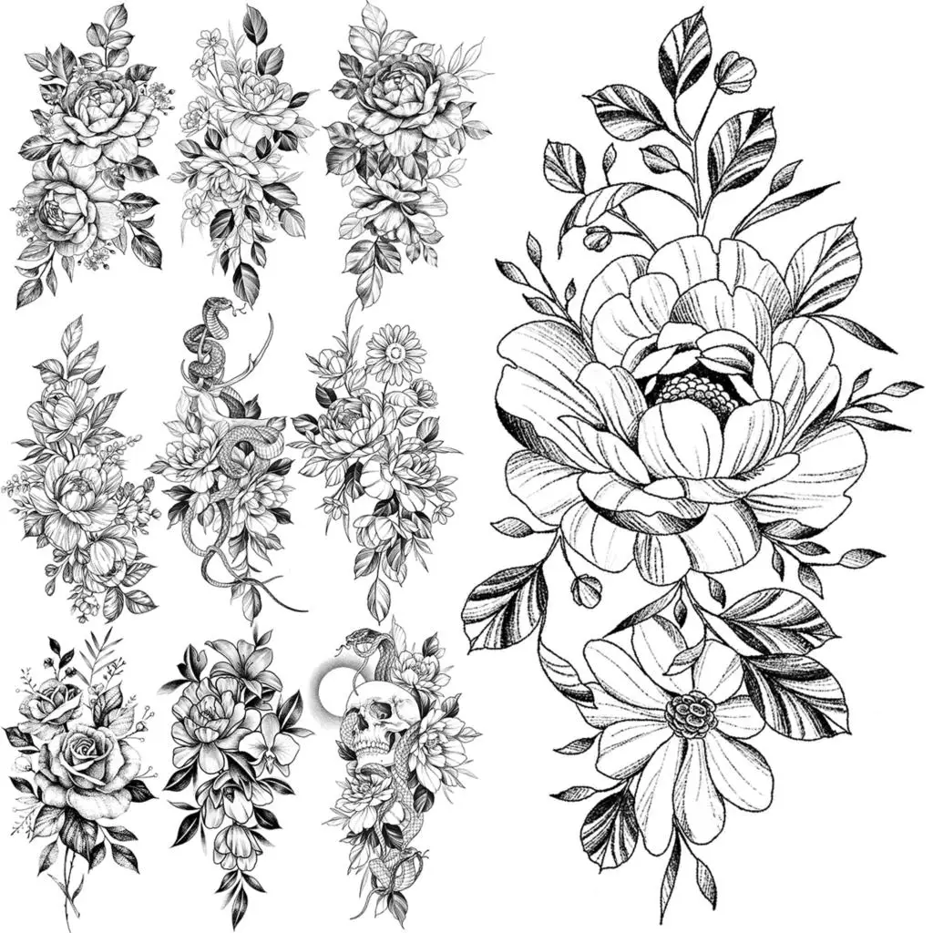 

Временные татуировки-карандаш для женщин и девочек, реалистичные змеи, черепа, цветок, искусственные татуировки на талию, Лидер продаж, мале...