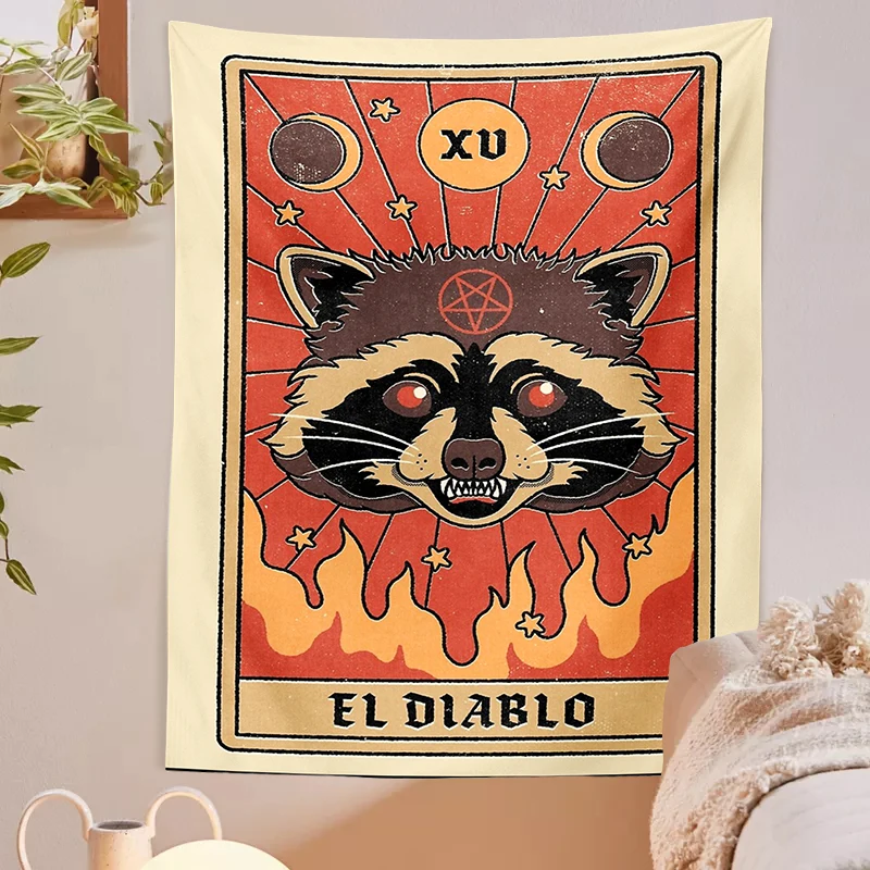 Black Tapestry Wall Hanging Tarot Cat Witchcraft Tapestry Art Divination Baphomet Occult Home Wall Black Cool Decor Cat Coven