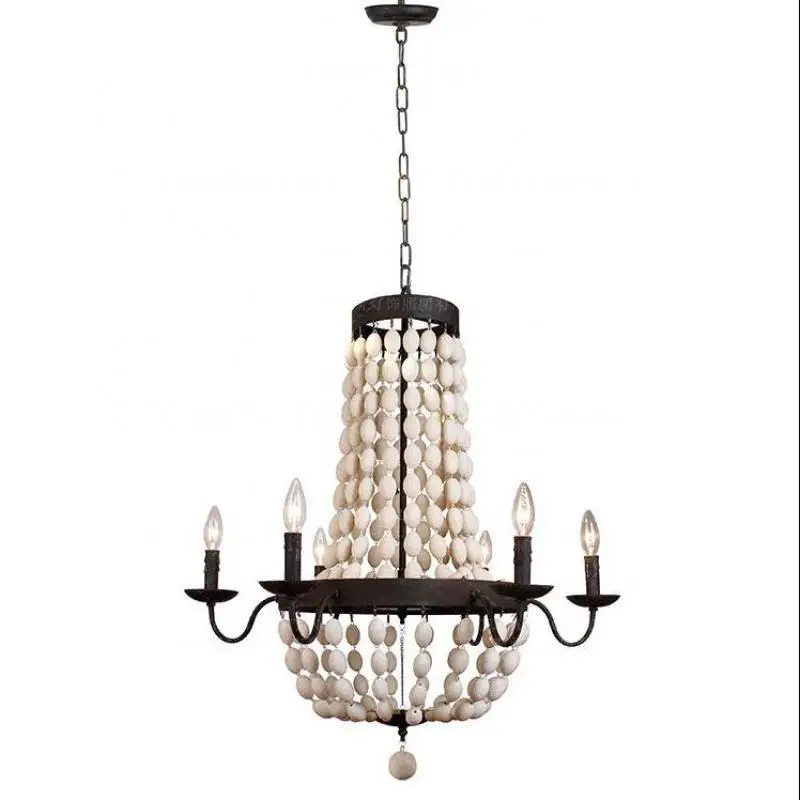 Деревенская люстра с 6 лампочками из белого дерева светильники бусинами