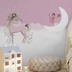 Пользовательские фото обои скандинавские Современные ручная роспись луна звезды белые облака 3D росписи девушка детская спальня фон Настенный декор