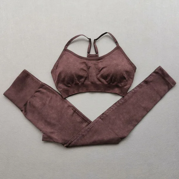 Purple 2Pcs set Бесшовный комплект для йоги, женская одежда для фитнеса, спортивный бюстгальтер с высокой талией, леггинсы для спортзала, женские спортивные костюмы из 2 предметов - Цвет: Purple 2Pcs set