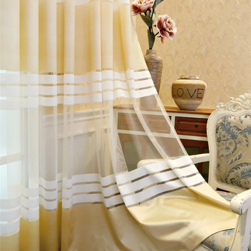 Горизонтальные полоски серый Шторы для Гостиная кружевное платье из тонкой