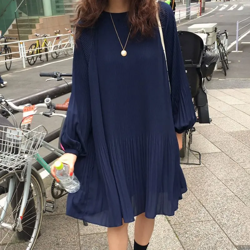 Корейский стиль модное женское свободное Плиссированное Платье весна 2020 с