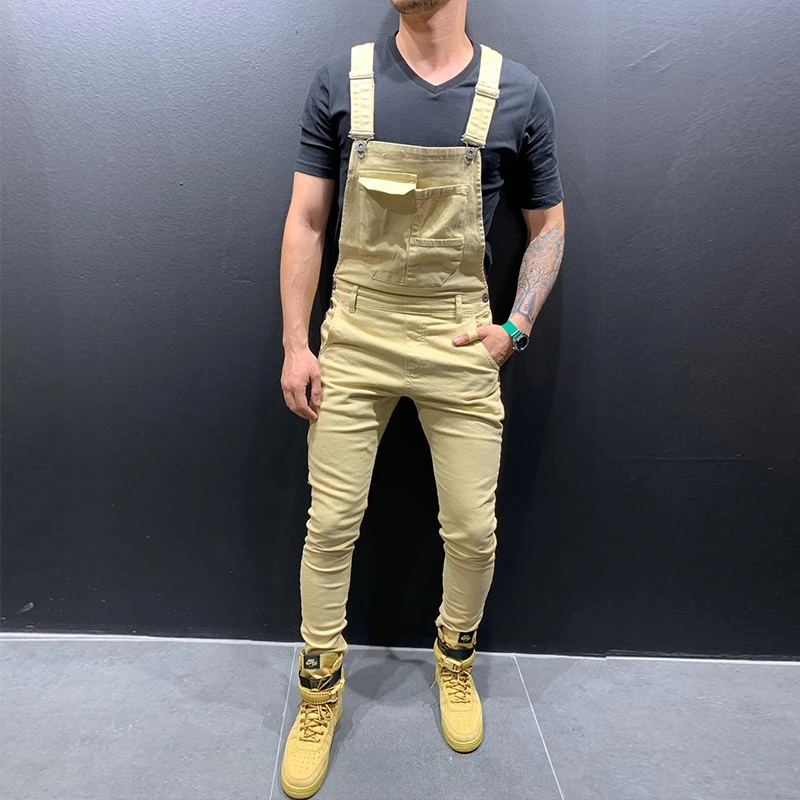 Denim Overalls Men Slim Skinny Jumpsuit man