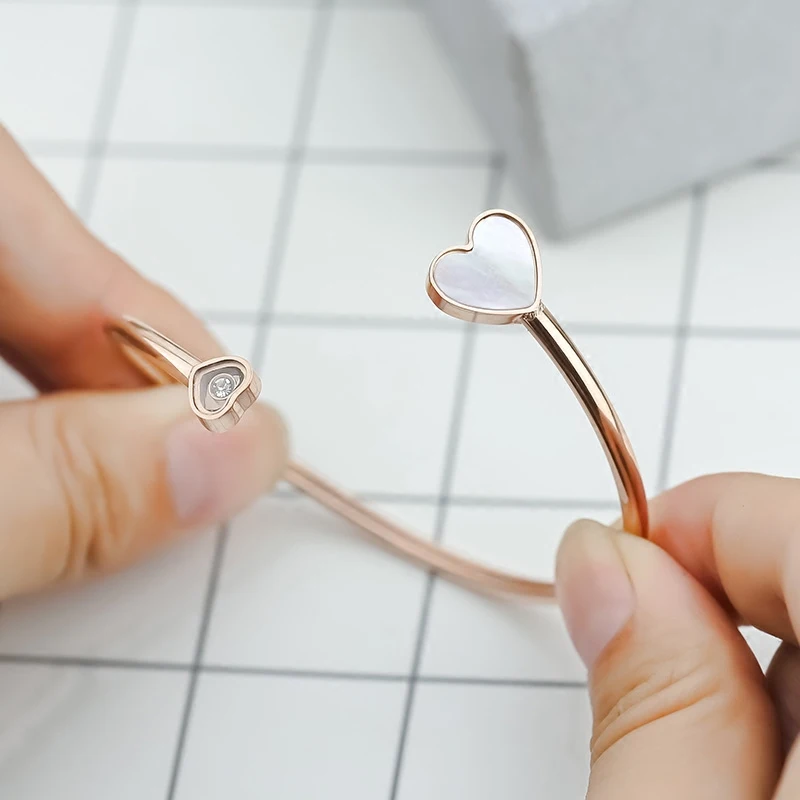 YUN RUO New Arrival Fashion Heart Enamel Zircon Bangle Rose Gold Color Titanium Steel Jewelry Woman Never Fade Drop Shipping | Украшения и