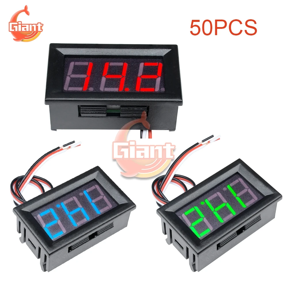 50pcs/lot 0.56" 0-30V Red Blue Green Digital 0.56 Inch LED Display Panel Voltage Meter Voltmeter 3 Wires 3 Three Voltage Meter