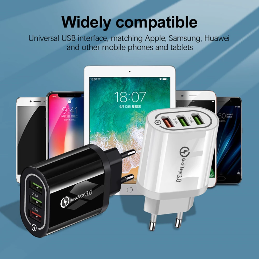 Быстрое зарядное устройство 3 USB зарядное устройство Быстрая зарядка QC3.0 5 V/3A EU/US для iPhone быстрое зарядное устройство Xiaomi портативное зарядное устройство для телефона Зарядка зарядное устройство