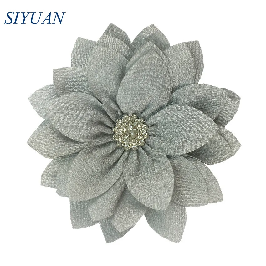 11-gray 50pcs/lot 9cm Multy Layer Fabric Flower with Rhinestone Chic Lotus Flower Kids Lovely Headwear Accessories High Quality TH300 - Цвет: 11-gray