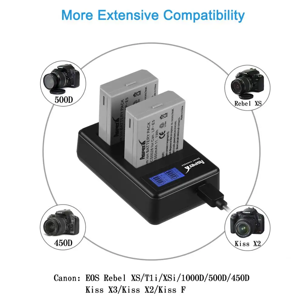 Аккумулятор для камеры 3x LP-E5 LPE5 LP E5 + зарядное устройство с ЖК-экраном Canon EOS Rebel XS T1i