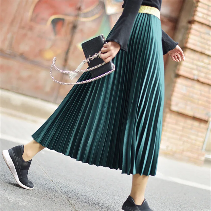 Металлическая сатиновая плиссированная юбка весна-лето 2019 новая модная с