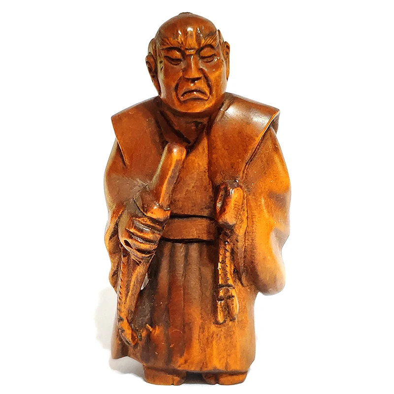 

Y6397 - 2" Hand Carved Japanese Boxwood Netsuke Figurine Carving : Japanese Samurai